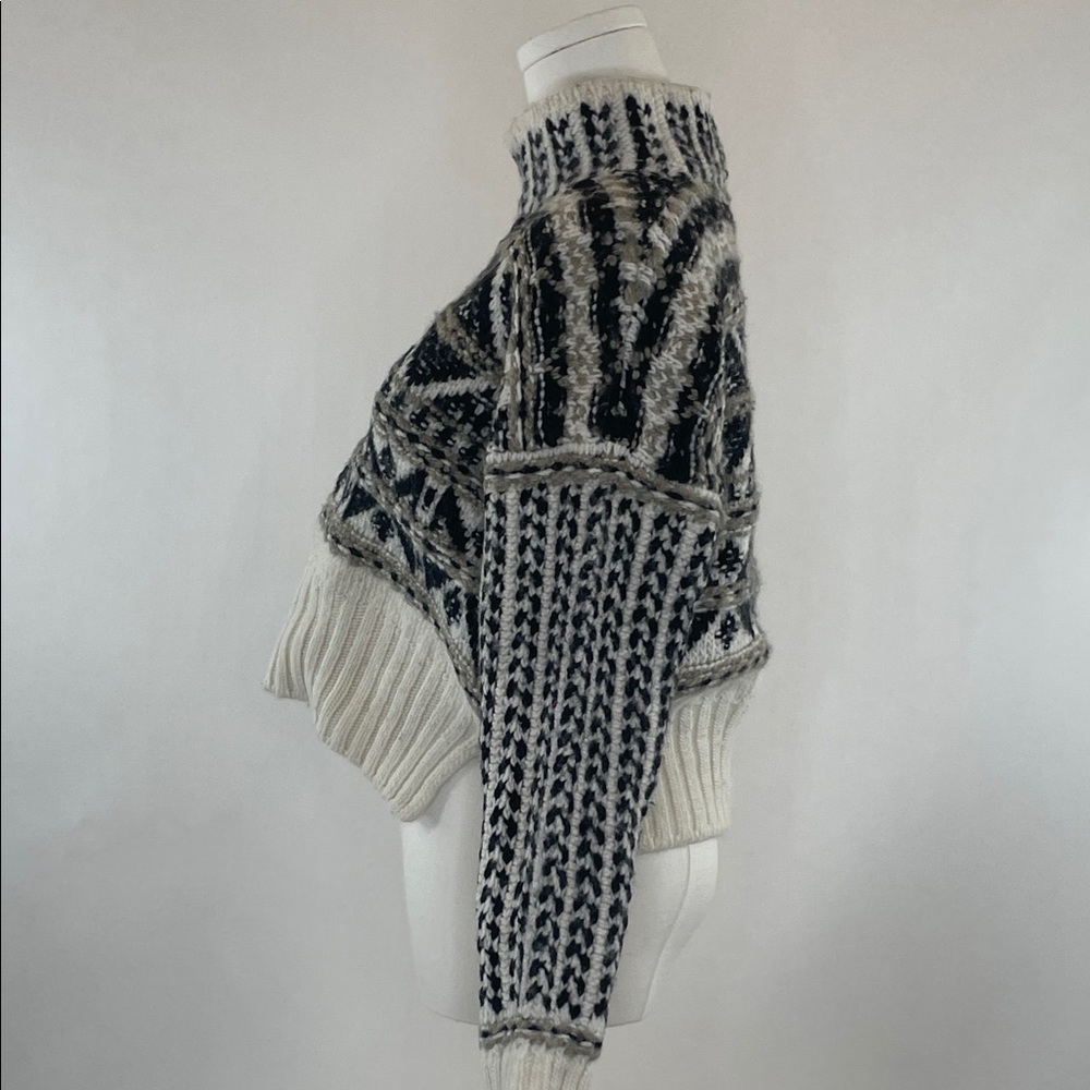 Splendid Vail Apres-ski Fair Isle Sweater in Black, White and Taupe, XL - Picture 5 of 8